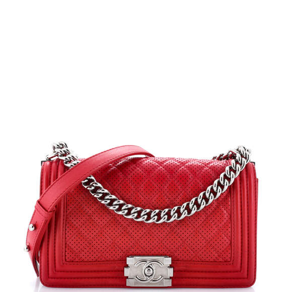 Chanel Boy Flap Bag Quilted Perforated #183973C20B - Picture 1 of 9